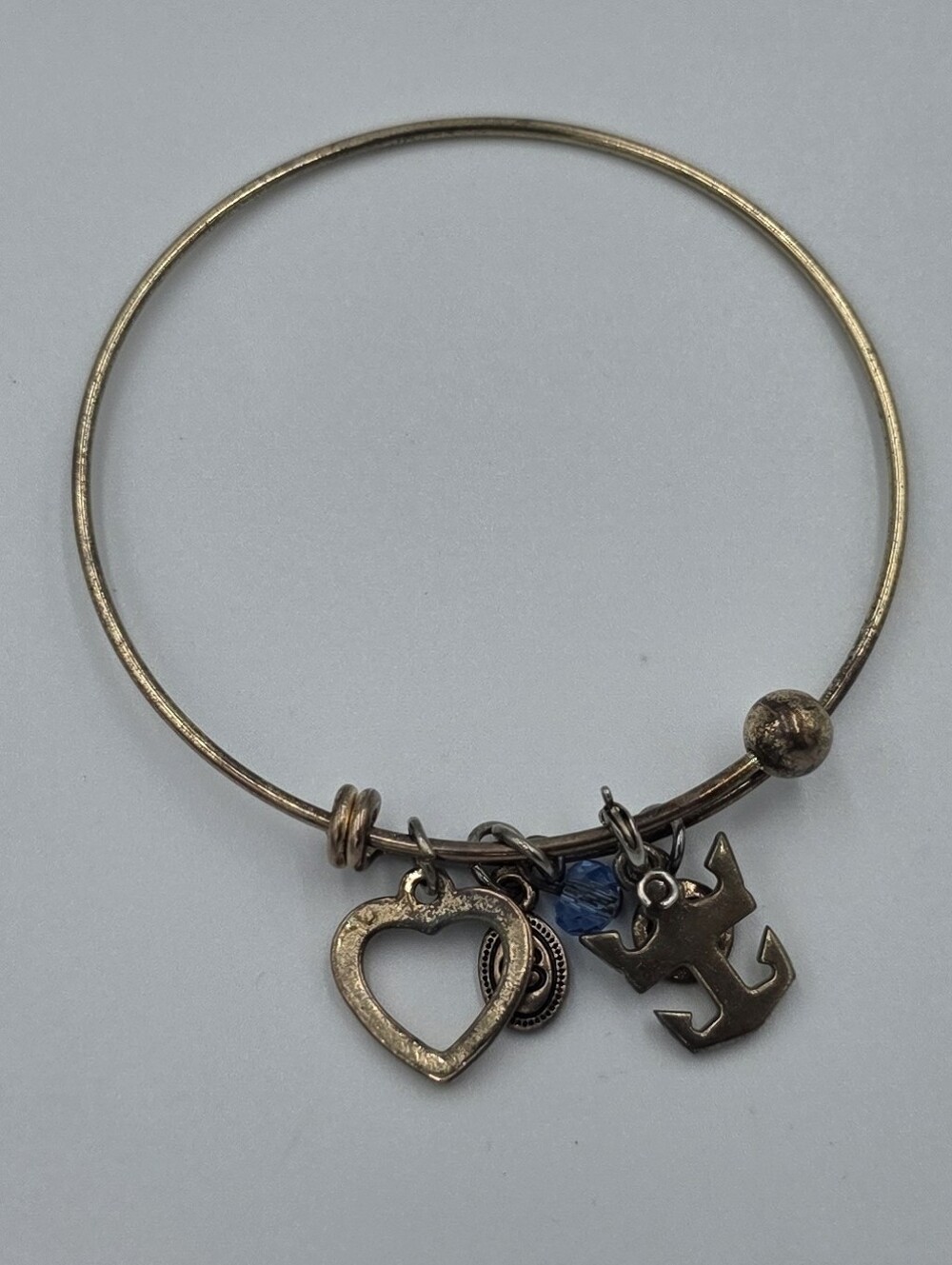 Brighton Anchor & Crystal Heart Charm Bangle Bracelet - Picture 2 of 3